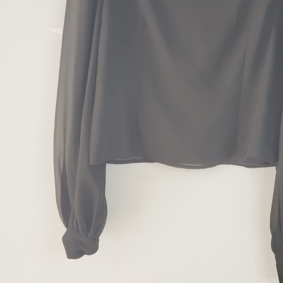 LPA Black Square Neck Puff Sheer LS Sleeve Blouse M - Picture 4 of 15